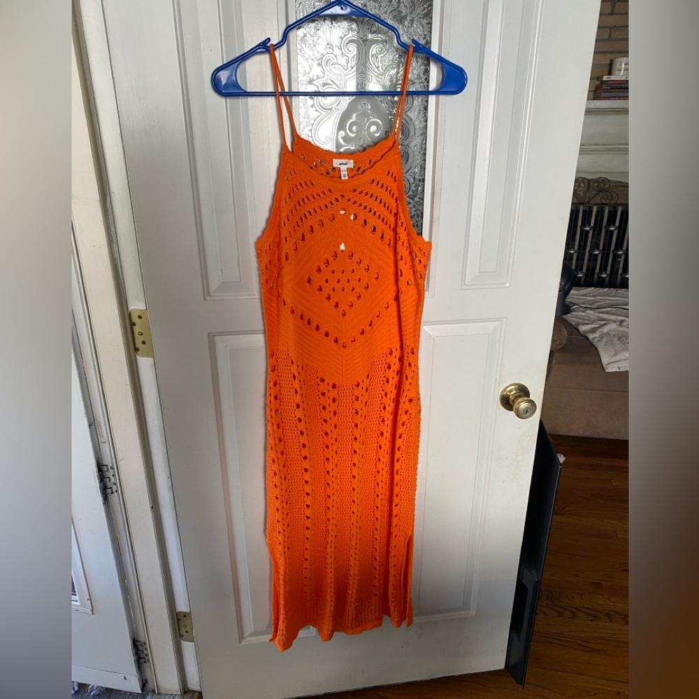 Aerie Bright Orange Crochet Maxi Dress